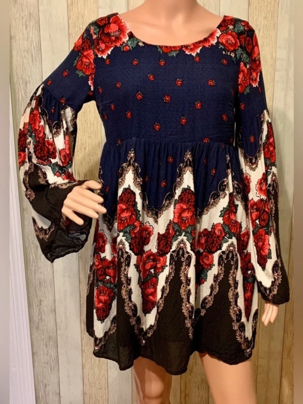 Free People Bell Sleeve Floral Tunic Dress